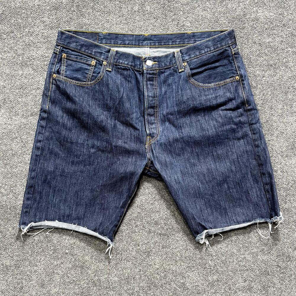 Levis 501 Shorts Mens 40 Blue Denim Straight Fit Cutoff Bermuda Jorts Frayed Hem